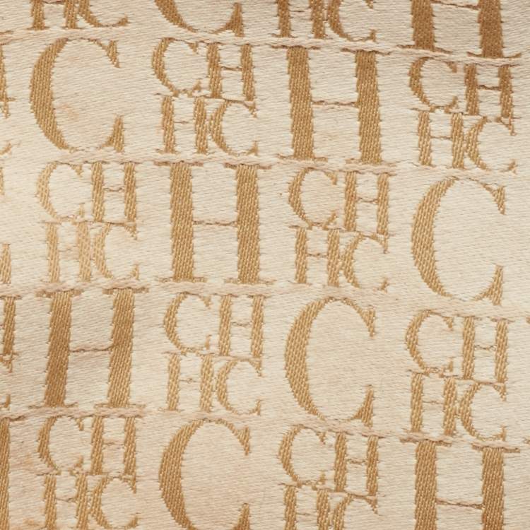 Pre Owned CH Carolina Herrera Tan Monogram Embossed Leather Large Andy Boston Bag
