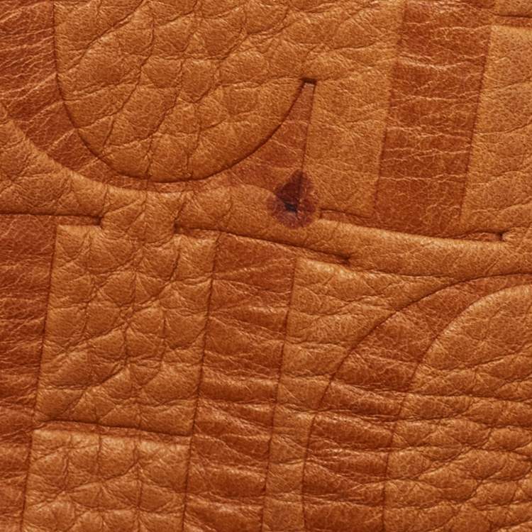 Pre Owned CH Carolina Herrera Tan Monogram Embossed Leather Large Andy Boston Bag