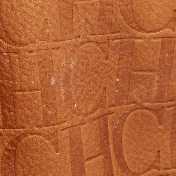 Pre Owned CH Carolina Herrera Tan Monogram Embossed Leather Large Andy Boston Bag