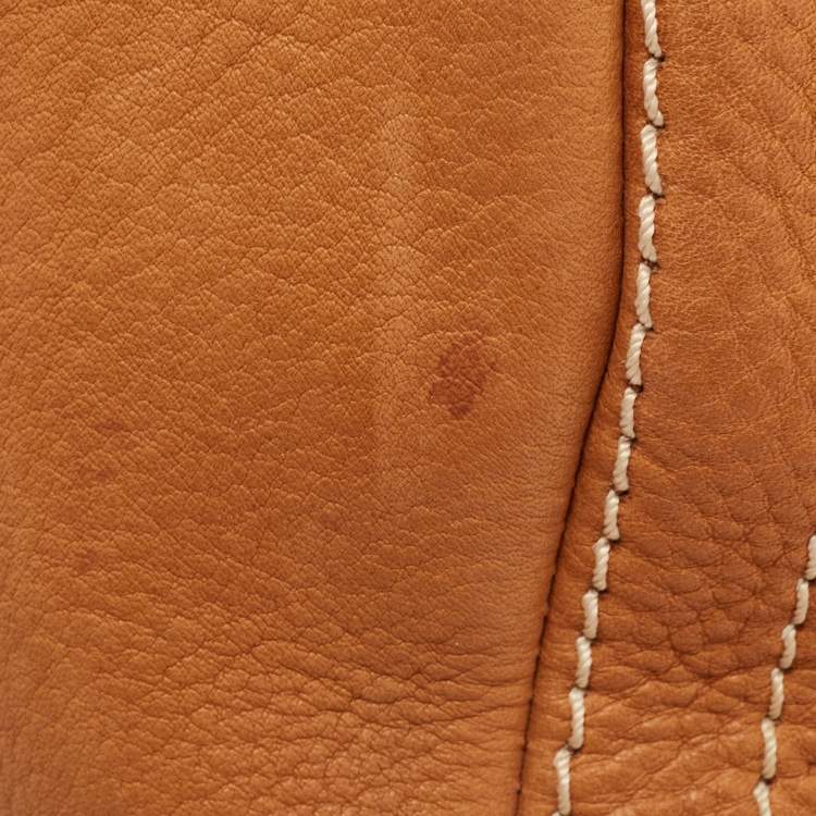 Pre Owned CH Carolina Herrera Tan Monogram Embossed Leather Large Andy Boston Bag
