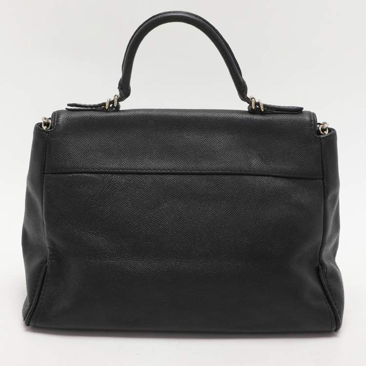 Pre Owned CH Carolina Herrera Black Leather Minuetto Flap Top Handle Bag