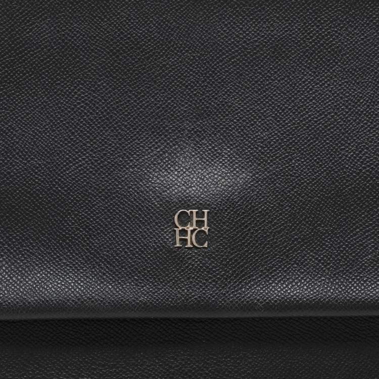 Pre Owned CH Carolina Herrera Black Leather Minuetto Flap Top Handle Bag
