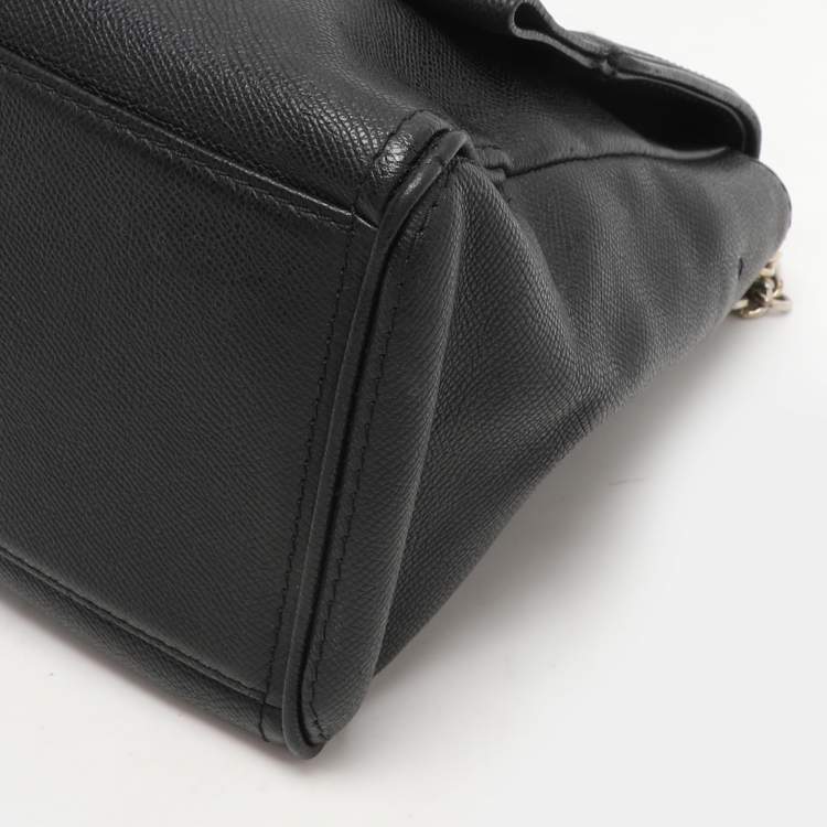 Pre Owned CH Carolina Herrera Black Leather Minuetto Flap Top Handle Bag