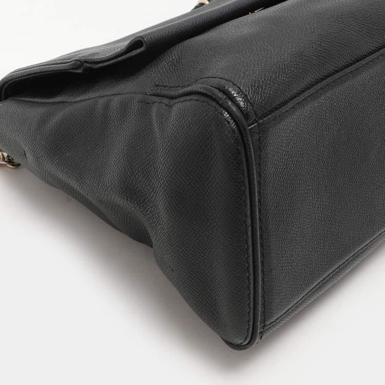 Pre Owned CH Carolina Herrera Black Leather Minuetto Flap Top Handle Bag