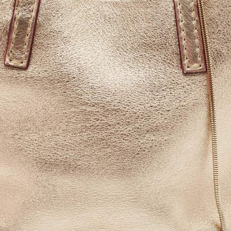 Pre Owned CH Carolina Herrera Gold Leather Mini Chain Tote