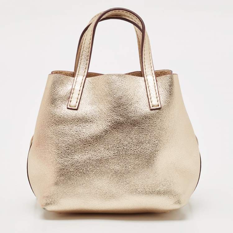 Pre Owned CH Carolina Herrera Gold Leather Mini Chain Tote