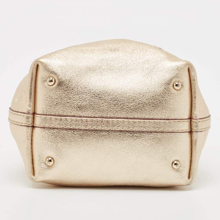 Pre Owned CH Carolina Herrera Gold Leather Mini Chain Tote