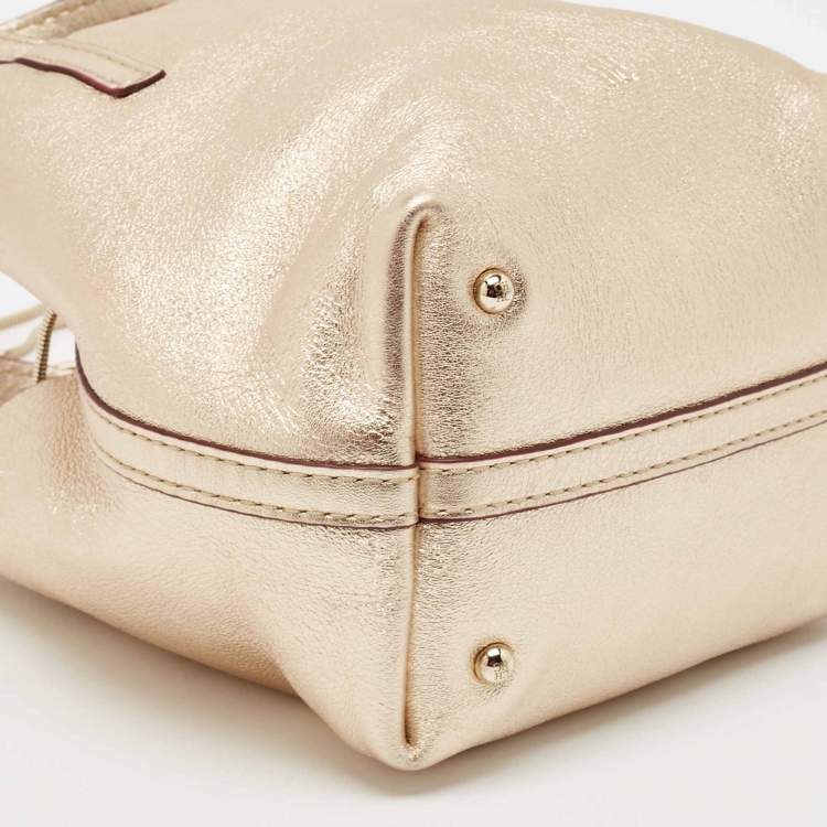 Pre Owned CH Carolina Herrera Gold Leather Mini Chain Tote