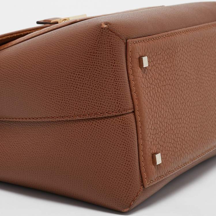 Pre Owned CH Carolina Herrera Brown Monogram Embossed Leather Flap Top Handle Bag