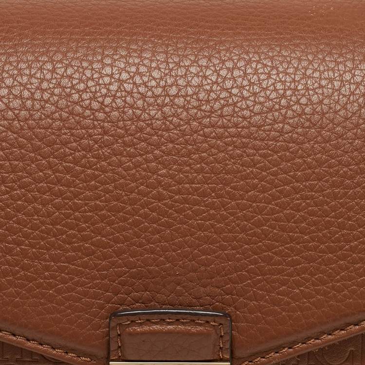 Pre Owned CH Carolina Herrera Brown Monogram Embossed Leather Flap Top Handle Bag