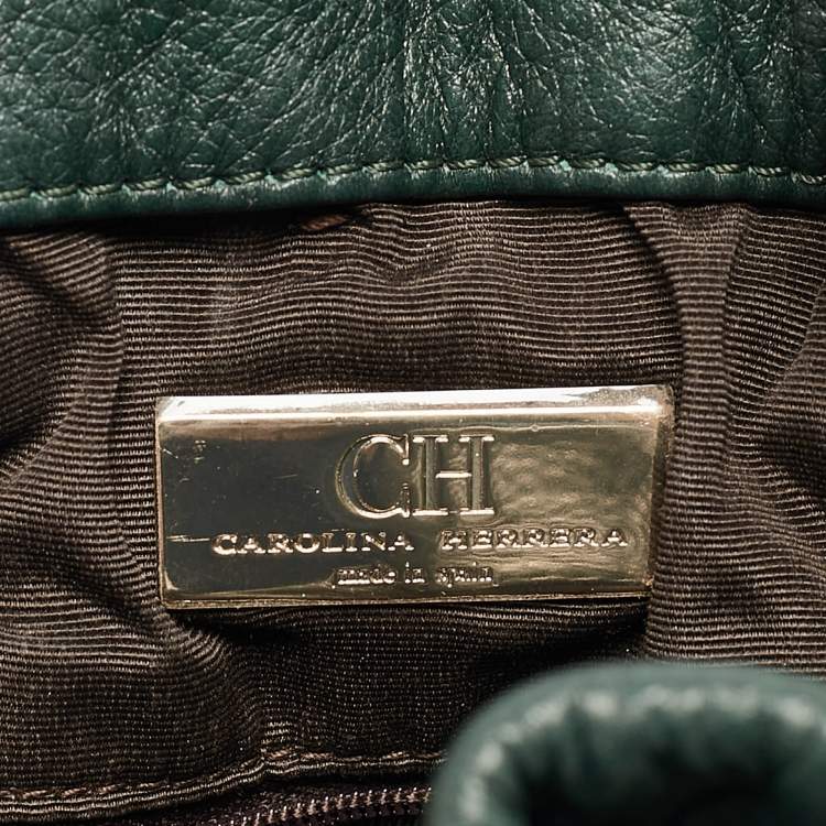 Pre Owned CH Carolina Herrera Green Monogram Embossed Leather Bow Bucket Bag