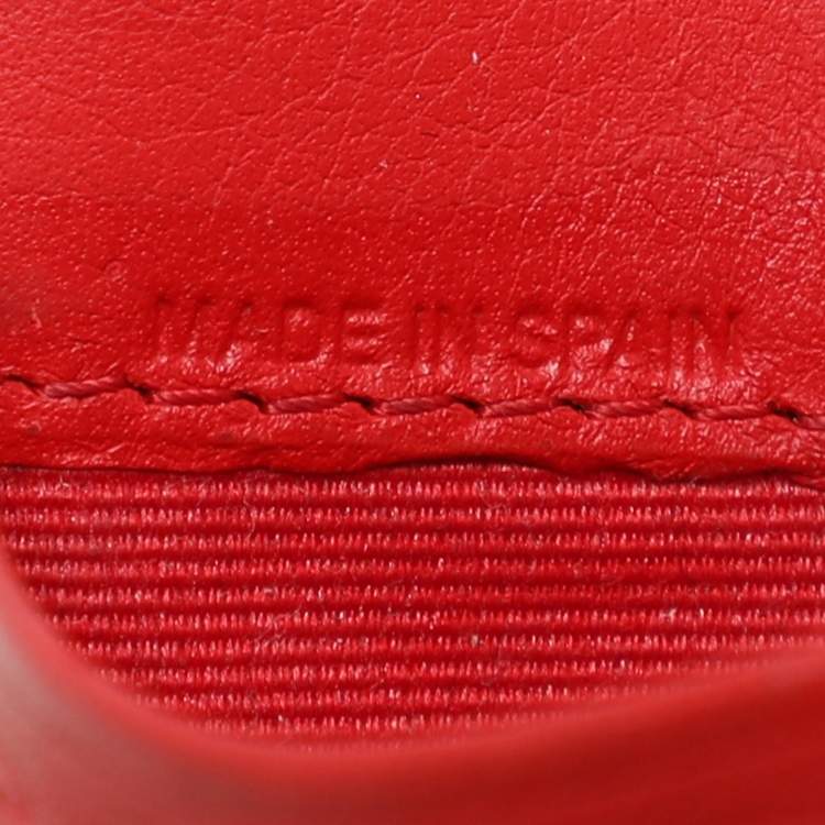 Pre Owned CH Carolina Herrera Red Monogram Embossed Leather Card Holder