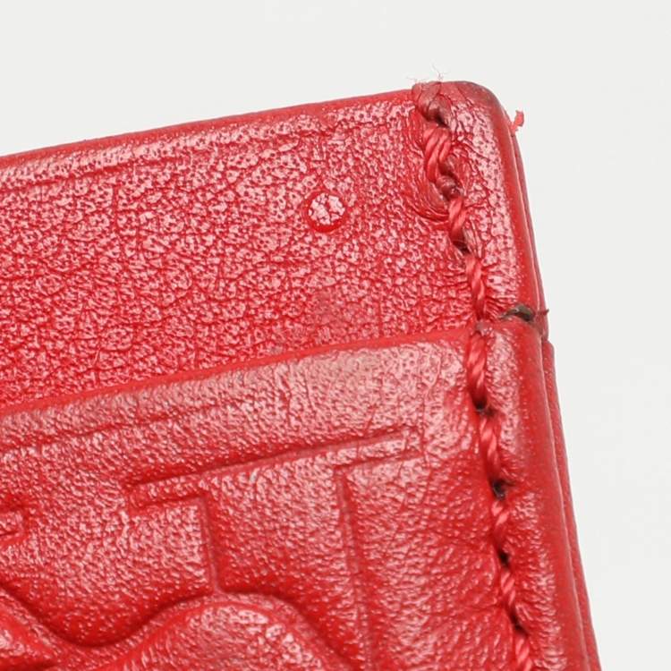 Pre Owned CH Carolina Herrera Red Monogram Embossed Leather Card Holder