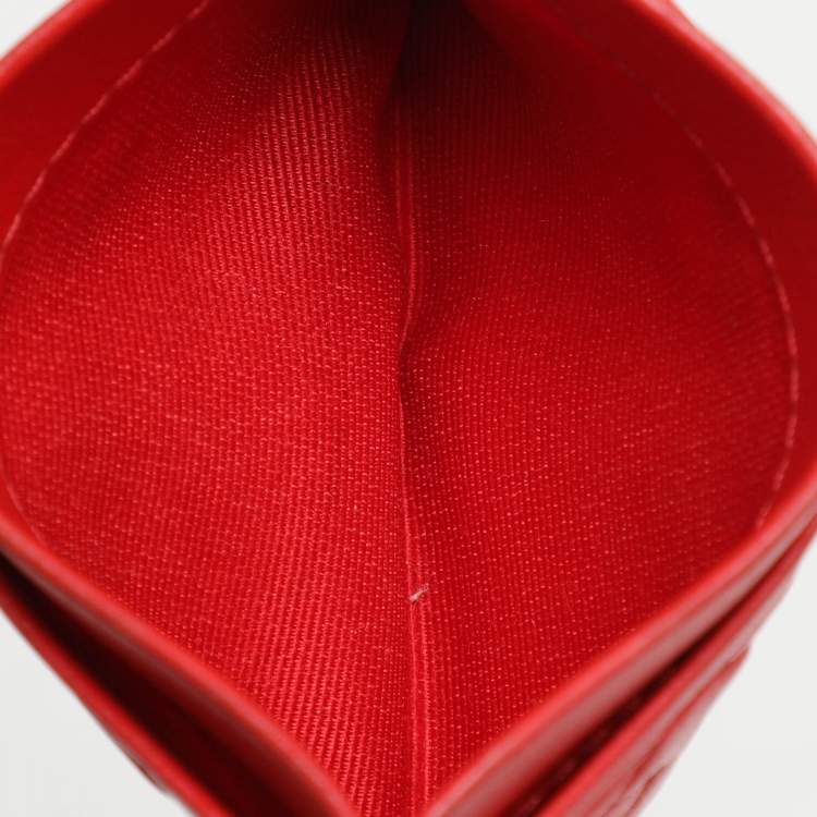Pre Owned CH Carolina Herrera Red Monogram Embossed Leather Card Holder