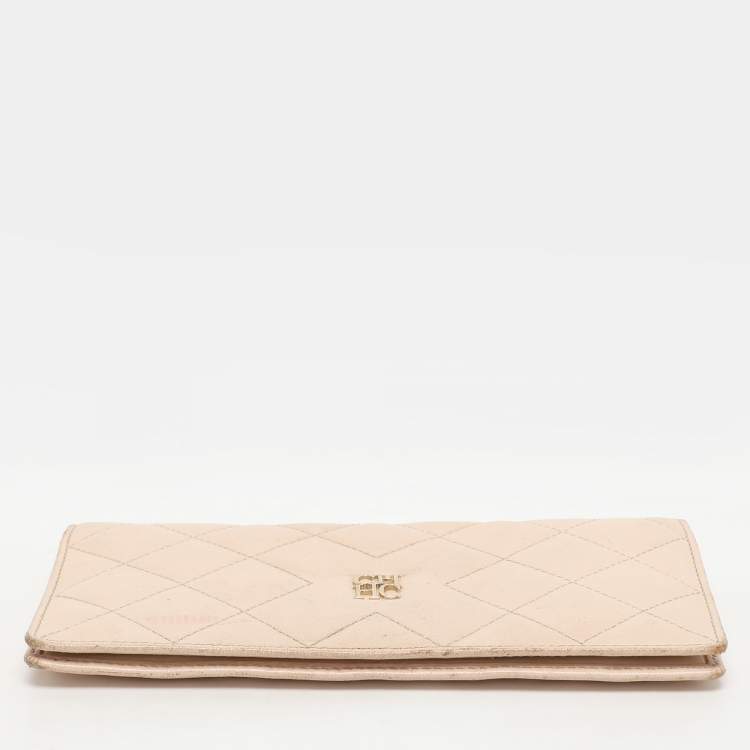 Pre Owned CH Carolina Herrera Cream Leather Continental Bifold Wallet