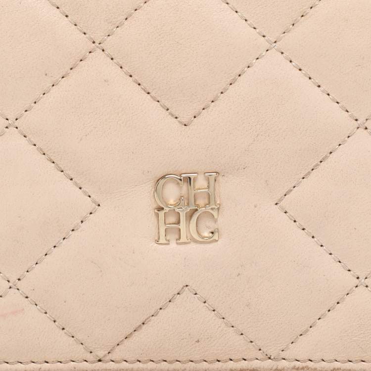 Pre Owned CH Carolina Herrera Cream Leather Continental Bifold Wallet