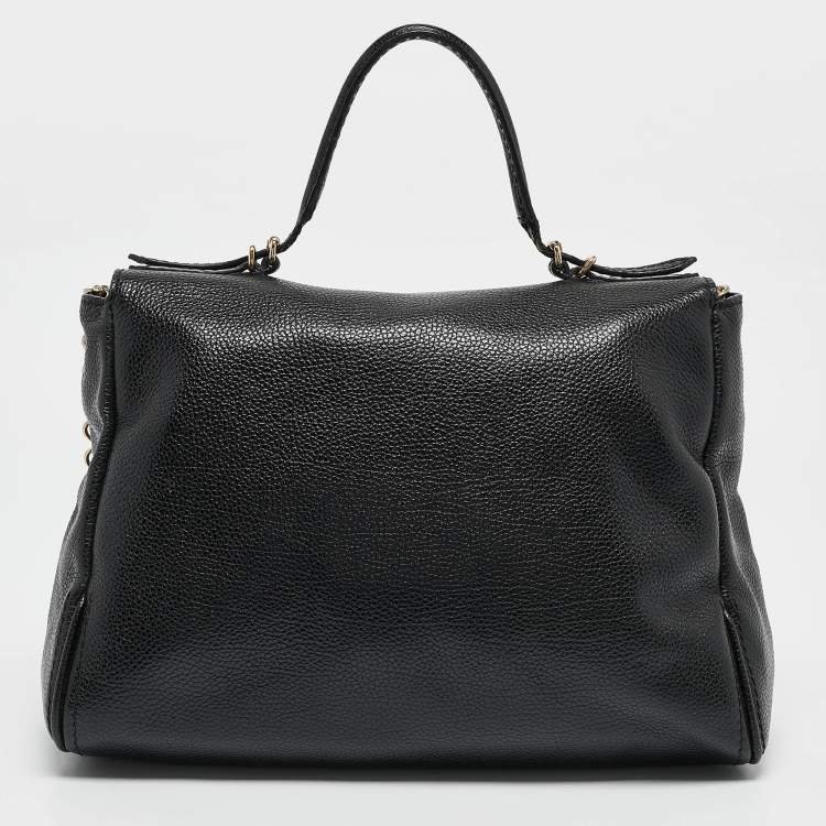 Pre Owned CH Carolina Herrera Black Leather Minuetto Flap Top Handle Bag