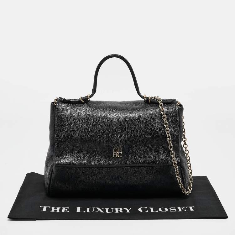 Pre Owned CH Carolina Herrera Black Leather Minuetto Flap Top Handle Bag