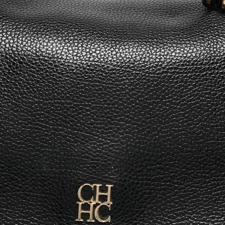 Pre Owned CH Carolina Herrera Black Leather Minuetto Flap Top Handle Bag
