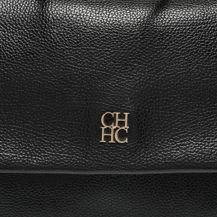 Pre Owned CH Carolina Herrera Black Leather Minuetto Flap Top Handle Bag