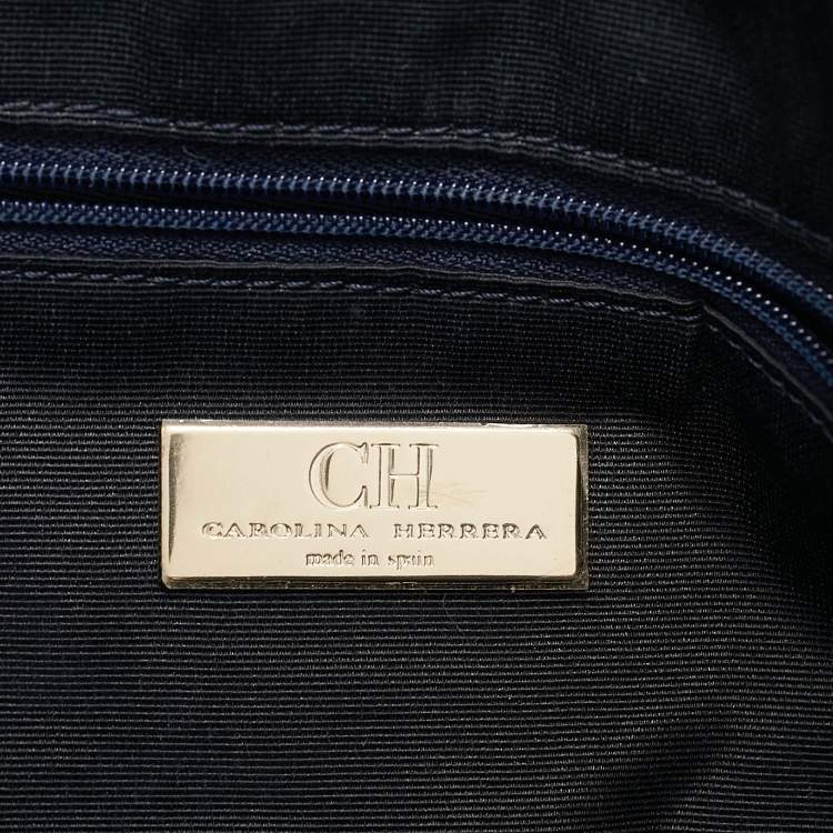 Pre Owned CH Carolina Herrera Navy Blue Leather Pocket Shopper Tote