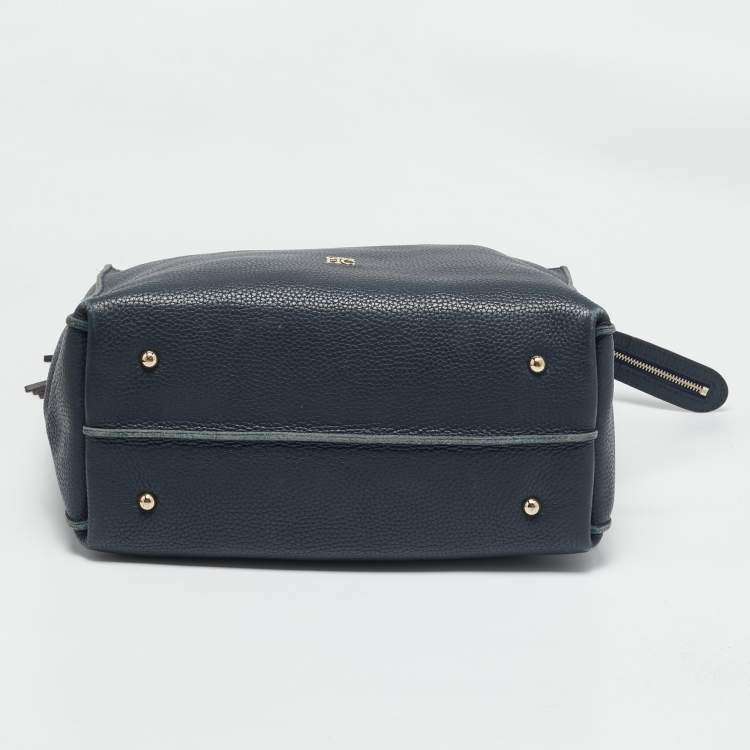 Pre Owned CH Carolina Herrera Navy Blue Leather Tassel Zip Hobo