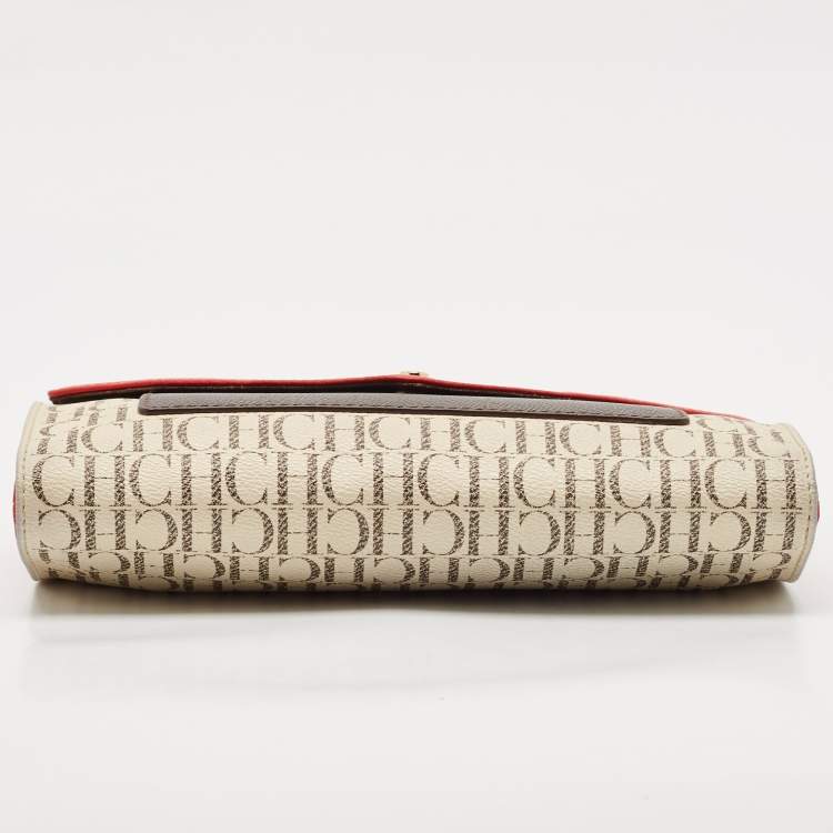 Pre Owned CH Carolina Herrera Tricolor Coated Canvas and Leather Envelope Crossbody Bag