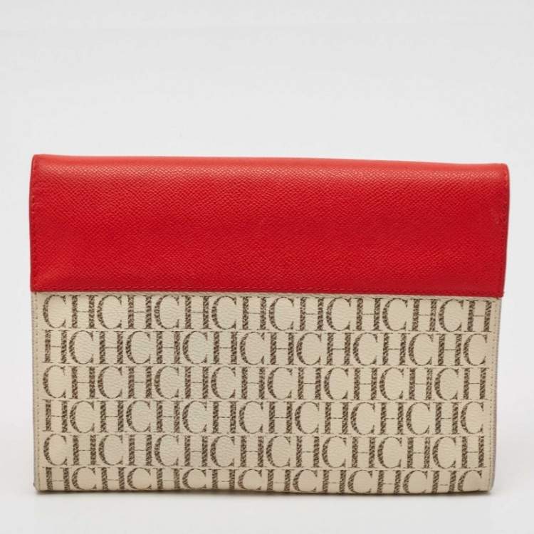 Pre Owned CH Carolina Herrera Tricolor Coated Canvas and Leather Envelope Crossbody Bag