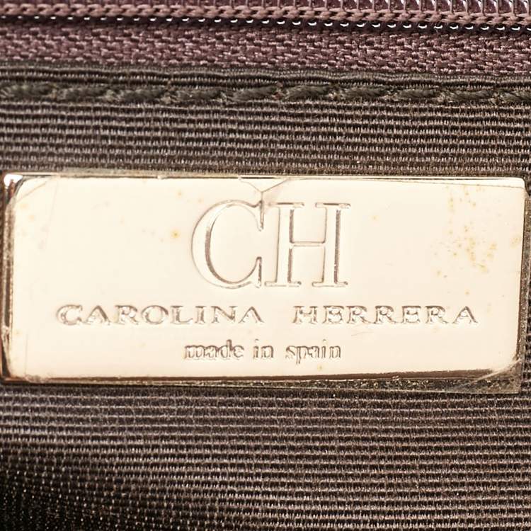 Pre Owned CH Carolina Herrera Brown Monogram Embossed Leather Flap Top Handle Bag