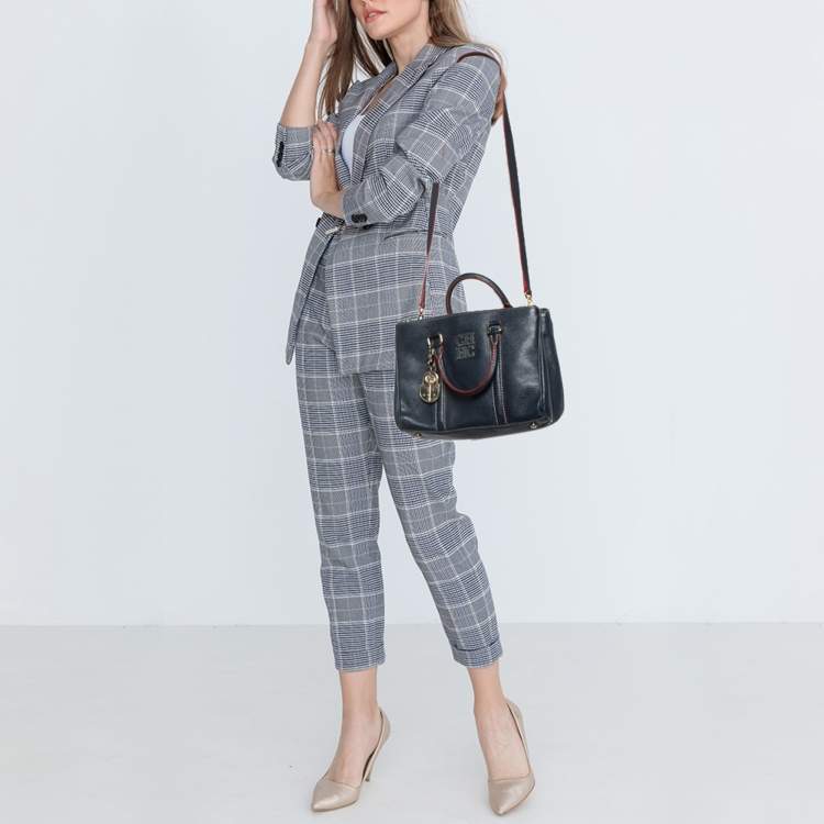 Pre Owned CH Carolina Herrera Navy Blue Leather Matteo Tote