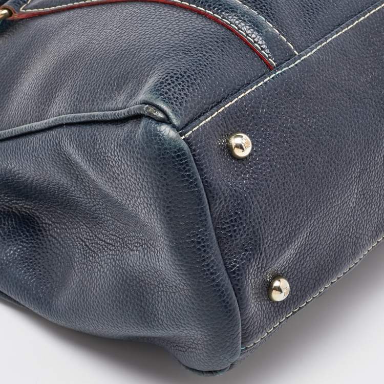 Pre Owned CH Carolina Herrera Navy Blue Leather Matteo Tote