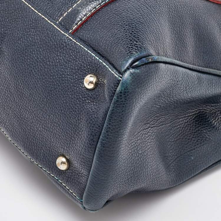 Pre Owned CH Carolina Herrera Navy Blue Leather Matteo Tote
