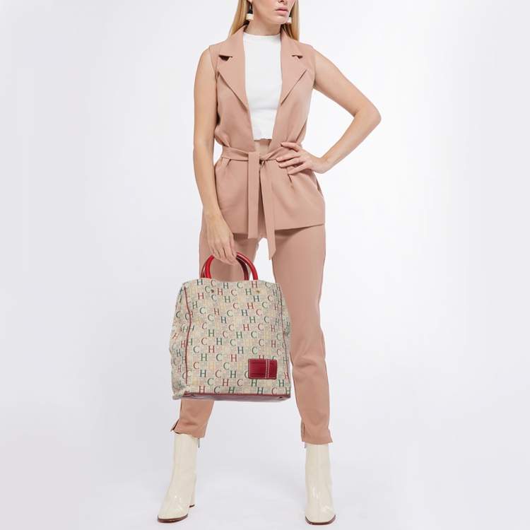 Pre Owned CH Carolina Herrera Multicolor Monogram Canvas and Leather Trim Shopper Tote