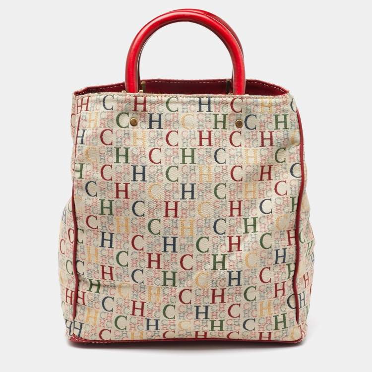 Pre Owned CH Carolina Herrera Multicolor Monogram Canvas and Leather Trim Shopper Tote