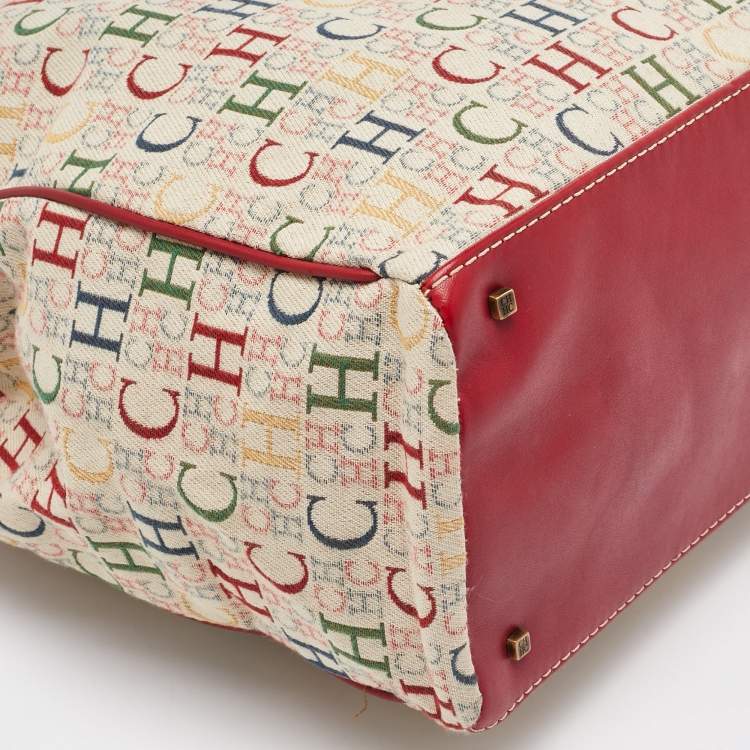 Pre Owned CH Carolina Herrera Multicolor Monogram Canvas and Leather Trim Shopper Tote