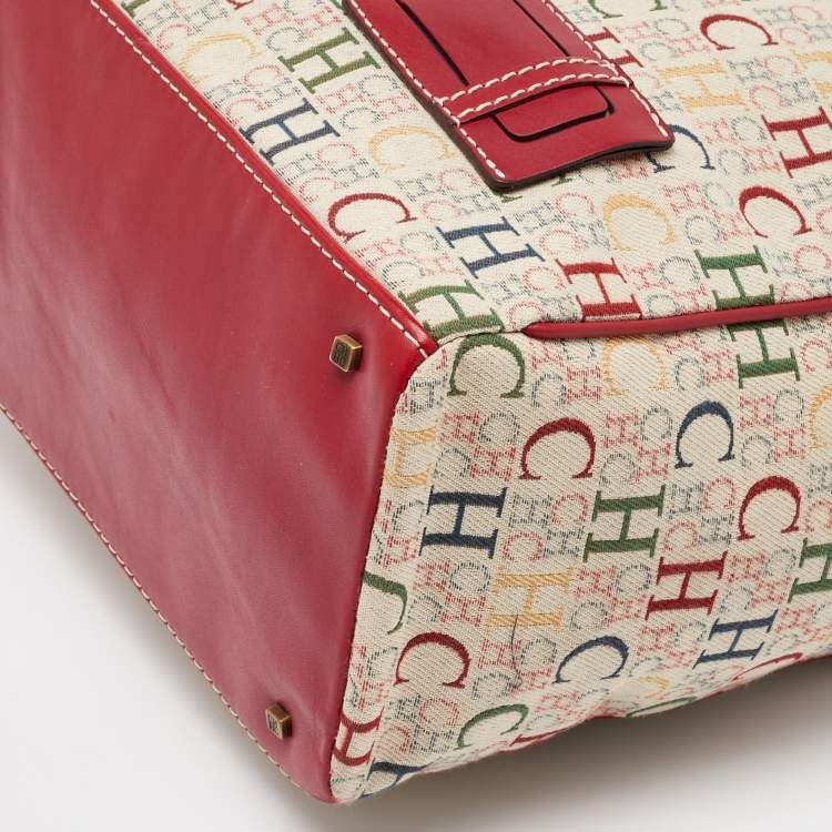Pre Owned CH Carolina Herrera Multicolor Monogram Canvas and Leather Trim Shopper Tote