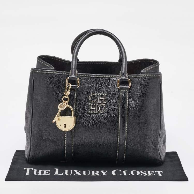 Pre Owned CH Carolina Herrera Black Leather Matteo Tote