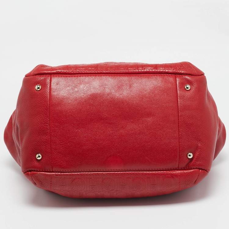 Pre Owned CH Carolina Herrera Red Monogram Leather Audrey  Chain Tote