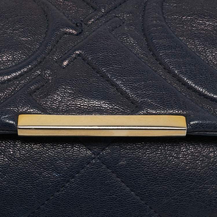 Pre Owned CH Carolina Herrera Navy Blue Quilted Leather Flap Chain Shoulder Bag
