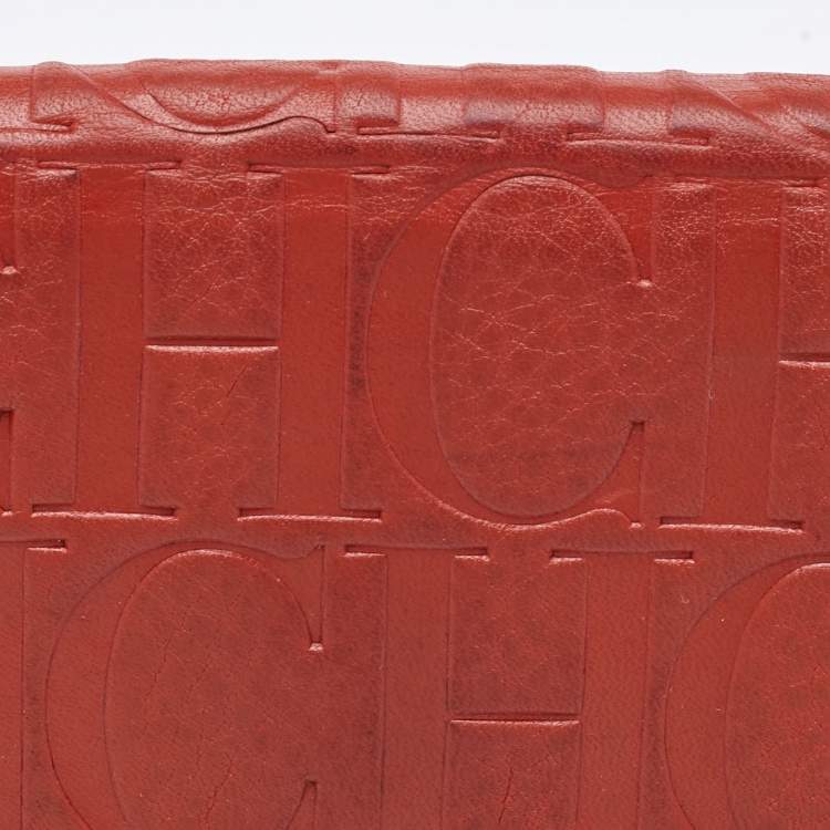 Pre Owned CH Carolina Herrera Rust Orange Monogram Leather Flap Continental Wallet