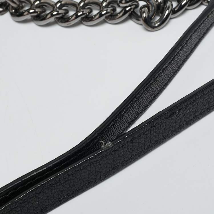 Pre Owned CH Carolina Herrera Black Quilted Leather Crystal Studded Chain Tote
