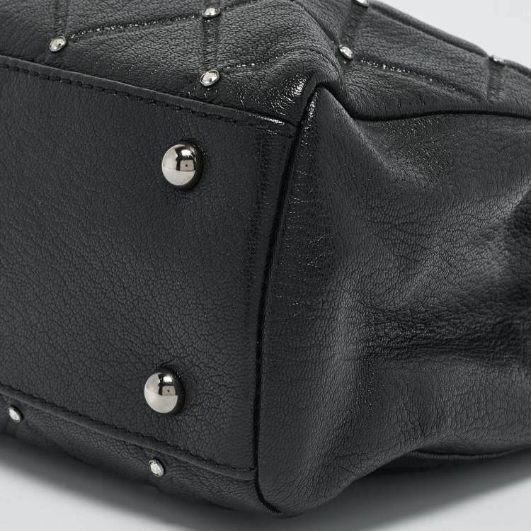 Pre Owned CH Carolina Herrera Black Quilted Leather Crystal Studded Chain Tote