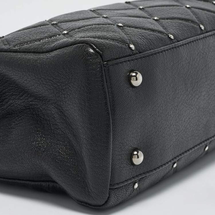 Pre Owned CH Carolina Herrera Black Quilted Leather Crystal Studded Chain Tote