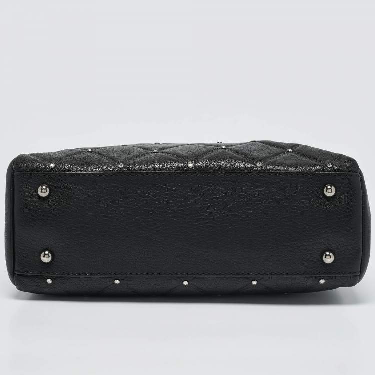 Pre Owned CH Carolina Herrera Black Quilted Leather Crystal Studded Chain Tote