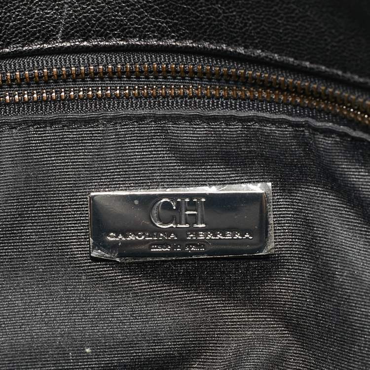 Pre Owned CH Carolina Herrera Black Quilted Leather Crystal Studded Chain Tote