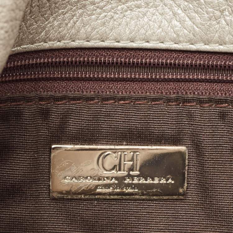 Pre Owned CH Carolina Herrera Silver Monogram Embossed Leather Audrey Bow Shoulder Bag