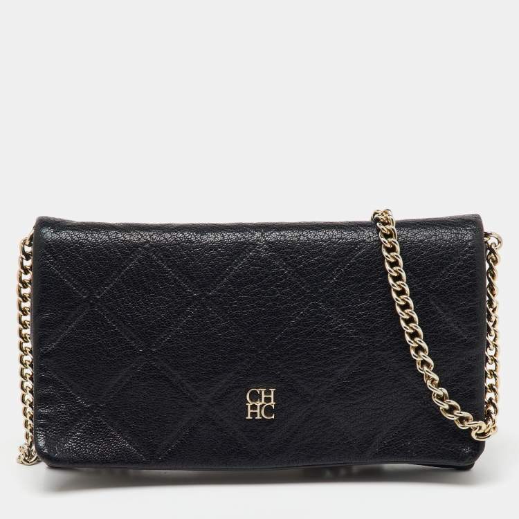 Pre Owned CH Carolina Herrera Black Leather Chain Crossbody Bag