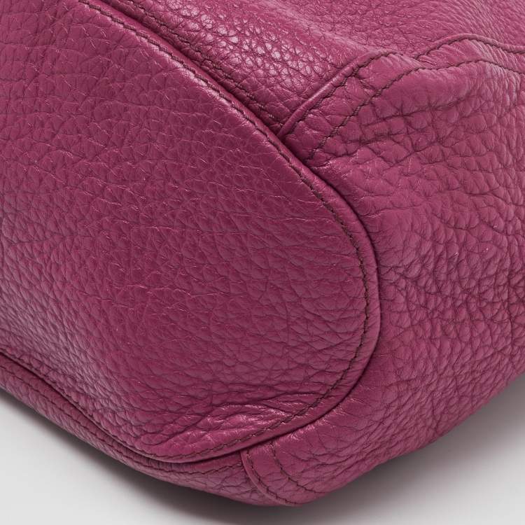 Pre Owned CH Carolina Herrera Pink Grained Leather Zip Hobo