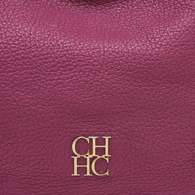 Pre Owned CH Carolina Herrera Pink Grained Leather Zip Hobo
