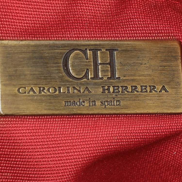 Pre Owned CH Carolina Herrera Red/Gold Monogram Leather Chain Tote